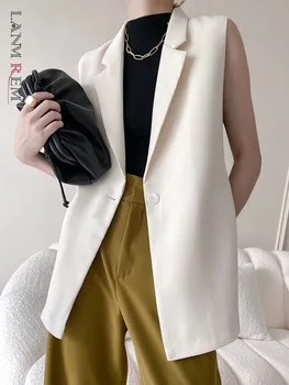 LANMREM случайни без ръкави жилетка палто за жени плътен цвят изрязани яка един бутон превръзка мода пролетта ново яке 2AA1047