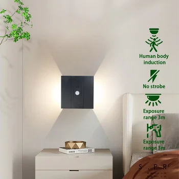 LED акумулаторна стена светлина Сензор за човешко тяло USB безжична нощна лампа за нощни шкафчета спалня коридор стенни светлини за дома