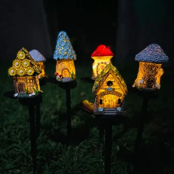 LED слънчева светлина за косене на трева Multi Craft миниатюрна фея къща слънчева захранва открит декор LED градинска светлина смола вила коледна лампа