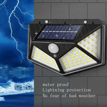  LED слънчеви сензорни светлини за движение Външно широкоъгълно осветление, IP67 Водоустойчива безжична сигурност Слънчеви захранвани наводнения отвън