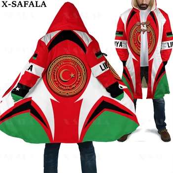 Libya Emblem Action Flag Country Art Thick Warm Hooded 3D Print Cloak Men Overcoat Coat Windproof Fleece Cape Robe Blanket-1