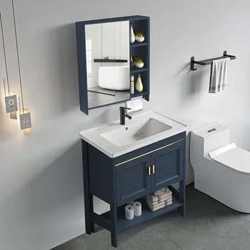 Light Луксозен шкаф за мивка за баня Минималистичен модерен шкаф за мивка Огледален шкаф за баня Шкаф за съхранение на суета за баня Мебели за баня