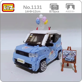 LOZ 1131 Модел на превозното средство Blue Fish Car Jeep Balloon Mount Fuji Easel Model DIY Mini Blocks Bricks Building Toy for Children no Box