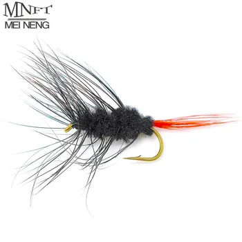 MNFT 10PCS 10# Черен бъгер Червена опашка Пъстърва Мухи Риболов Mayfly Суха муха
