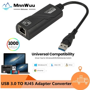 MnnWuu Кабелен 10/100/1000Mbps USB 3.0 към гигабитов Ethernet адаптер USB към RJ45 мрежова карта (10/100/1000) Mbps за Windows 10 PC