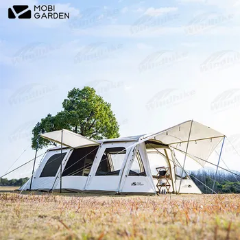 MOBI GARDEN 5-8 човек къмпинг палатка 2 спални 1Hall двоен слой водоустойчив голямо пространство трапецовидна открит семейство пътуване бреза
