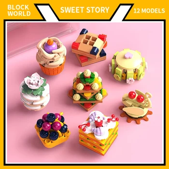 Moc модел градивни блокове сладък десерт играчки тухла за момичета подарък за рожден ден, включително 12 вида пластмасова торта