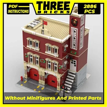Moc Строителни тухли Urban Street View Модел Зимна пожарна станция Технология Модулни блокове Подаръци Коледни играчки DIY комплекти събрание