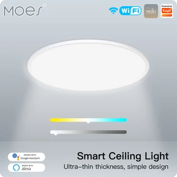 MOES Интелигентна таванна светлина Ултра голяма енергоспестяваща димируема светлина LED панелна лампа Дистанционно управление работи с Alexa Google Home