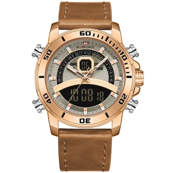 NAVIFORCE мода случайни мъжки часовник двоен дисплей многофункционален кварцов ръчен часовник луксозен висококачествен кожен водоустойчив часовник