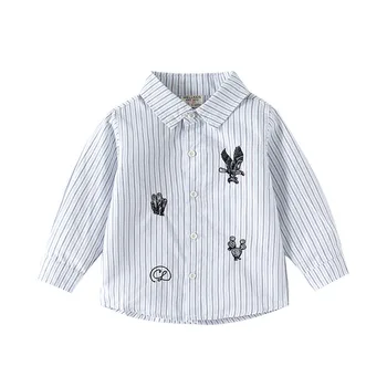 New Fall 2023 Раирана памучна риза с дълъг ръкав за момчета 2-6 години Детски дрехи Emboridery Eagle