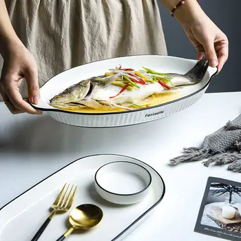 Nordic Inspired Fish Platter for Home Steaming, New Trendy Large High-end Steamed Fish Dish Set
