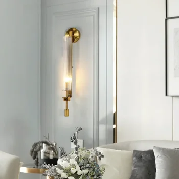 Nordic стена светлина луксозна модерна вила стена лампа за хол веранда спалня декорация нощно легло вътрешен мед стълбище светлина