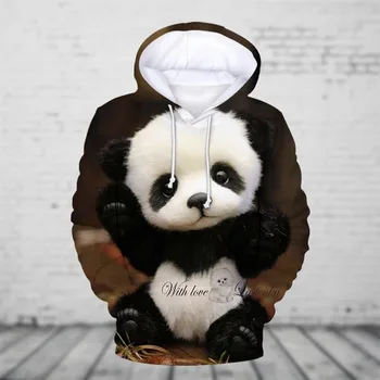 Panda Animal Graphic Детски качулки Суитчър Мъжко облекло Дамска качулка 3D Prited Пуловер Есен Момчета Момичета Дрехи