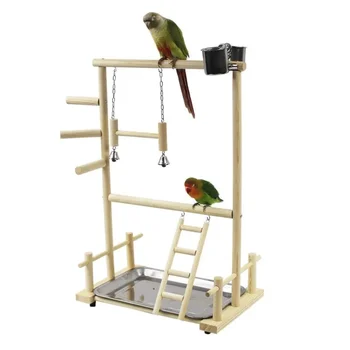 Parrot Playstand Bird Plays Stand Cockatiel Playground Wooden Perch Gym Playground Ladder with Metal Feeder Plate Toy
