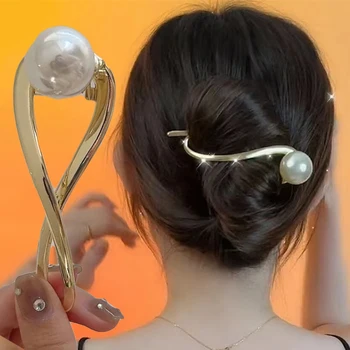 Pearl Metal Hairclips Жени Фиба Геометрична щипка за коса Момичета Фиби Шнола Hairgrip Hariband Аксесоари за коса Инструмент за оформяне