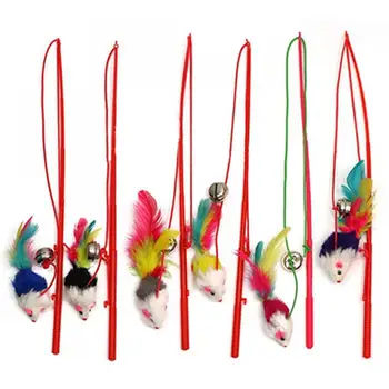 Pet Cat Bell The Dangle Faux Mouse Feather Rod Roped Funny Fun Playing Toys juguetes para gatos