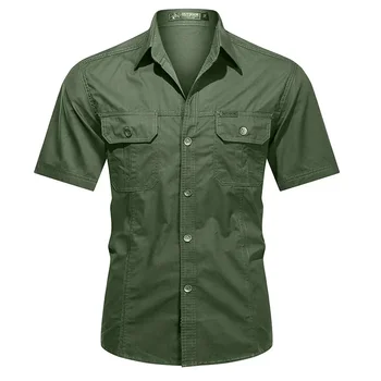 Plus мъжки военни ризи случайни къс ръкав лятна работна риза памук тънък годни дишаща армия товарна риза мъже тактически върхове