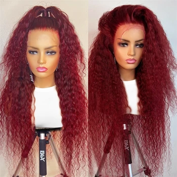 Red 99J Deep Wave дантела фронтална перука 13x4 цветни Бургундия HD водна вълна дантела фронт човешка коса перуки за жени бразилски къдрави перуки