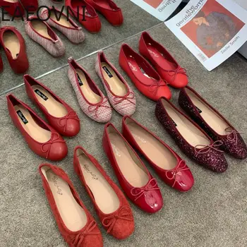 Red Ballet Flats Дамски обувки Модни плитки Slip On Дамски обувки Дамски Меки Сватбени Балерина Обувки