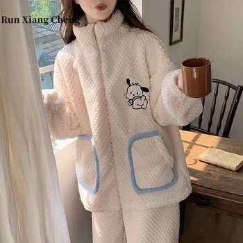 Runxiangcheng 2023 Есен/Зима Ново кадифе и удебелено корейско издание Сладко куче Топла дамска пижама Без доставка