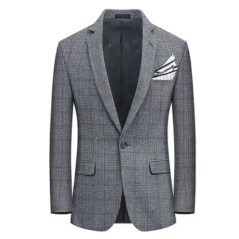 S-10XL Plus тор мъжки премия вълна дишаща еднореден костюм удобни карирана бизнес професионални случайни яке