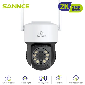 Sannce H.264 + 3MP безжична камера за сигурност Аларма за откриване на хора Персонализирани зони за движение 3.6MM обектив Wifi камера за видеонаблюдение