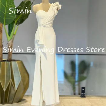 Simin Satin Mermaid One-shoulder Ruffle Elegant Formal Prom Gown Arab Ankle-length Evening Елегантни парти рокли за жени 2023