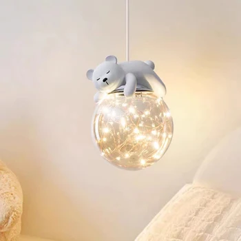 Simple модерен сладък детска стая полилеи бяла мечка зайче лампи бебе стая момиче момче спалня нощно полилей стъклени светлини