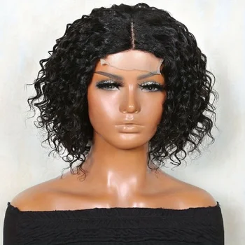 Soft Glueless Black Kinky Curly Short Bob Preplucked Baby Hair Lace Front Wig For Women 180density Natural Hairline