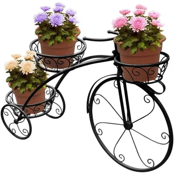 Sorbus Tricycle Plant Щанд: Държач за количка за цветя в парижки стил, идеален подарък за любителите на растенията, черен