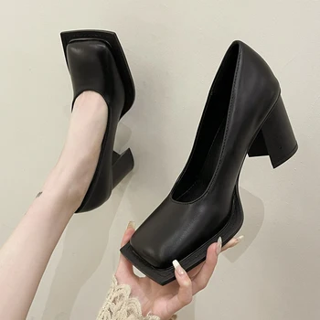 Square Toe жени високи токчета обувки плитка мода Мери Джейн обувки жени пролет 2024 нов дизайнер ходене рокля Zapatos Mujer