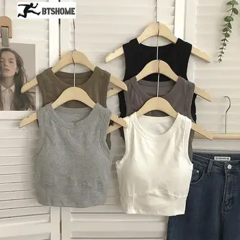 Summer Short I-Word Undershirt Female Beauty Back All-In-One With Bra Pads Inner Slimming Wrap Short Section Navel Sleeveless To