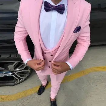 Tailor Made Light Pink 3 Piece Suits for Men Costume Homme Groom Tuxedo Wedding Suit Men Blazer Formal Wear Terno Masculino