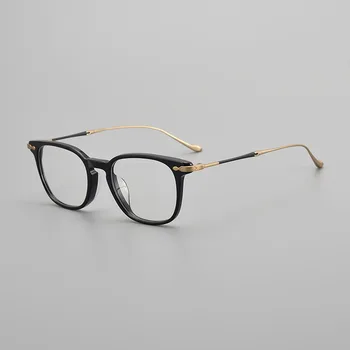 Ultralight ацетат чист титан оптични очила японски дизайнер марка ретро мъже жени очила рамка Квадратни късогледство очила