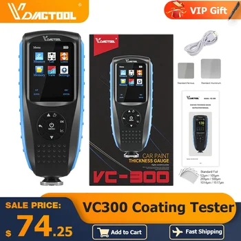  VDIAGTOOL VC300 Прецизен тестер за дебелина на покритието Завъртян екран USB акумулаторна боя за кола Самокалибрационен измервател на покритието