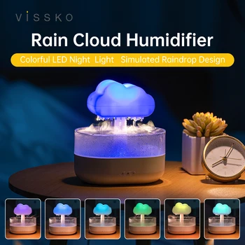 Vissko Rain Cloud Humidifier 200ML Етерични масла Ароматен дифузьор с водни капки и цветна нощна светлина Овлажнител за гъби