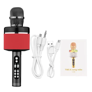 Wireless BT караоке микрофон преносим ръчен микрофон високоговорител машина 1800mAh акумулаторна високоговорител за домашно парти пеене