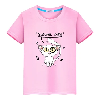 Аниме Suzume No Tojimari Daijin Cat тениска къс ръкав 100% памук лятна тениска Kawaii графичен печат японски тениски