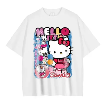 Аниме Моята мелодия T риза извънгабаритни реколта измити Kuromi тениски ретро улично облекло Hello Kitty сладко момиче върхове Tees жени памук