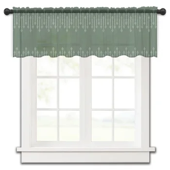 Бохемски геометричен модел линия диамант зелен малък прозорец завеса тюл отвесни кратко завеса хол дома декор Voile завеси