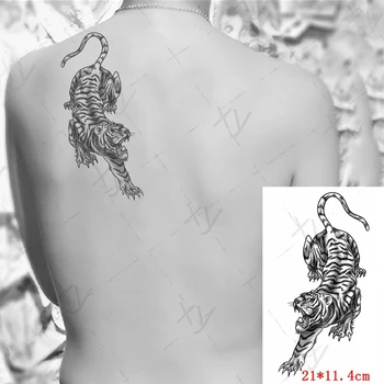 Водоустойчив временен стикер за татуировка Черен реалистичен тигър линия тотем дизайн фалшиви татуировки флаш Tatoos ръка боди арт за жени мъже