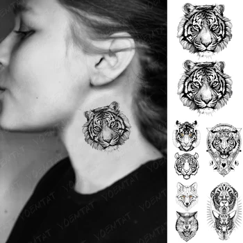 Водоустойчив временен стикер за татуировка Малък тигър лъв флаш Tatoo Fox геометрия животински китката фалшив Tatto за боди арт жени мъже