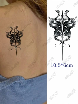 водоустойчив временен стикер за татуировка Змия пеперуда меч тъмен тотем Tatto Flash Мъже Боди арт фестивали Фалшив Tatoo за жени
