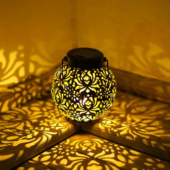 Градина метал кухи фенер слънчева LED желязо изкуство светлина цвете проекция ретро висящи лампа декорация за двор двор