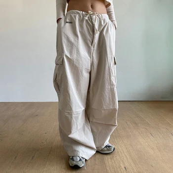 Дамски карго панталони мода ниска талия писма хлабав бедрата хоп панталони с джобове Streetwear Sweatpants