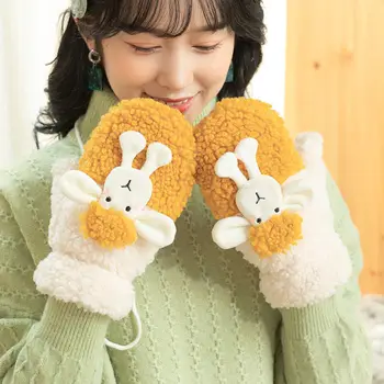 Двуслойни агнешки кадифени ръкавици Зимни висящи вратни сгъстяващи ръкавици 3D овце плюшени ръкавици пълни пръсти ръкавици защита на ръцете