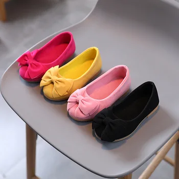 Детски апартаменти Пролет Есен Велур Дишащи момичета Обувки Фиш на балет Танцови обувки Мода Лък Ежедневни обувки Chaussure Enfant Fille