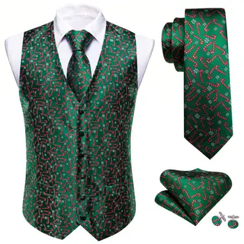 Дизайнерска коледна жилетка за мъже копринено зелено червено бяло снежинка бонбони бастуни жилетка вратовръзка папийонка комплект щастливо парти Бари Уанг