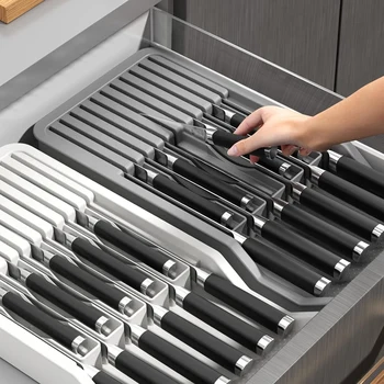 Държач за нож, в чекмедже нож блок притежател с разширяема прибори за хранене тава кухня чекмедже организатор вложка-държи 11 нож издръжлив